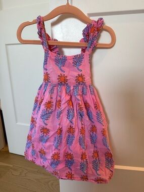 Oliphant Pink Sundress with Blue Leaf and Orange Floral Print